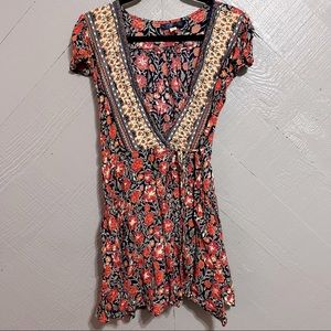 Blue Rain Floral Wrap Mini Dress | size M